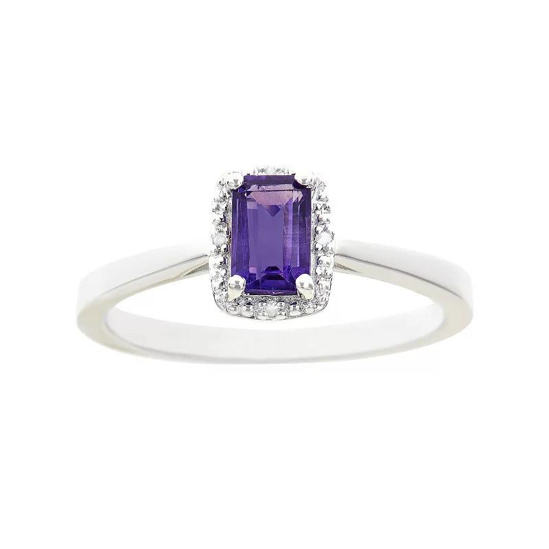 Celebration Gems Sterling Silver Amethyst & Diamond Accent Rectangle Halo Ring, Womens Product Image