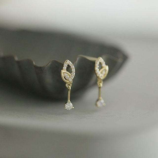 Leaf Rhinestone Sterling Silver Drop Earring Product Image