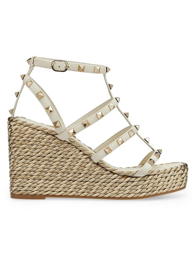 Womens Rockstud Calfskin Wedge Sandals With Straps Product Image