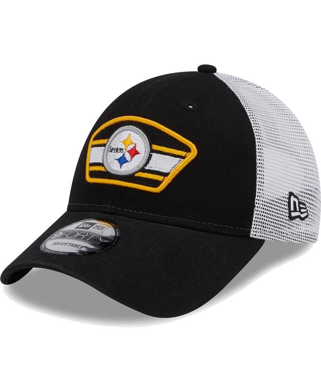 Mens New Era Black Pittsburgh Steelers Logo Patch Trucker 9FORTY Snapback Hat - Black Product Image