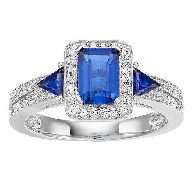 14k White Gold Sapphire & 1/3 Carat T.W. Diamond Halo Ring, Womens 14k Whgold Product Image