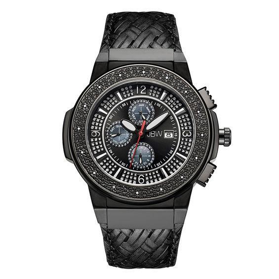 Men's JBW Saxon 1/6 CT. T.w. Diamond and Crystal Accent Black IP Strap Watch with Black Dial (Model: Jb-6101L-I) Product Image