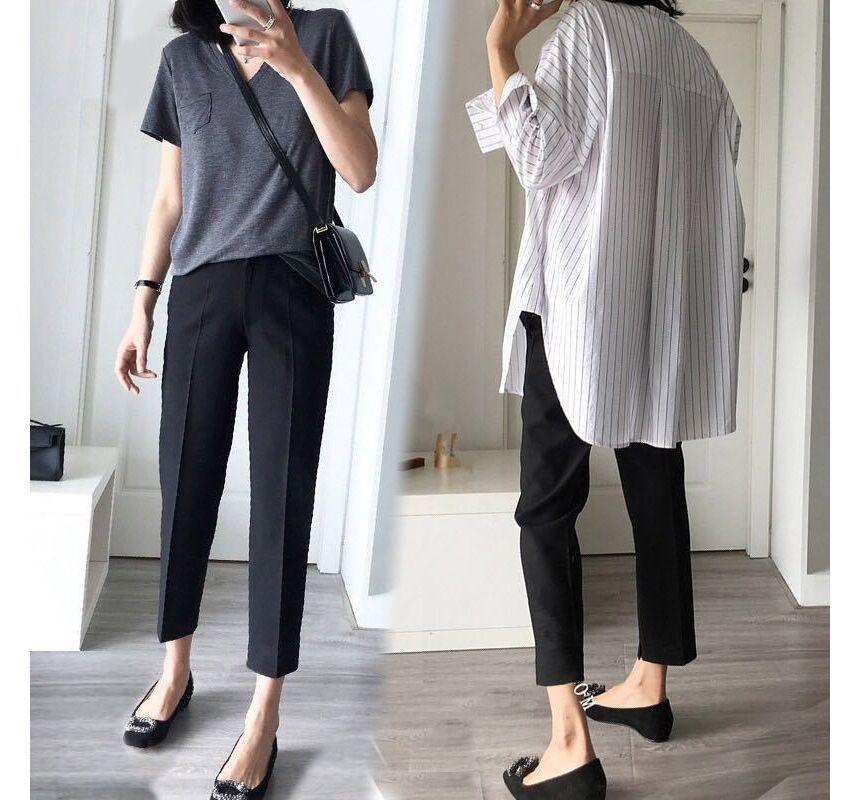 Maternity High Waist Plain Cropped Tapered Pants Product Image