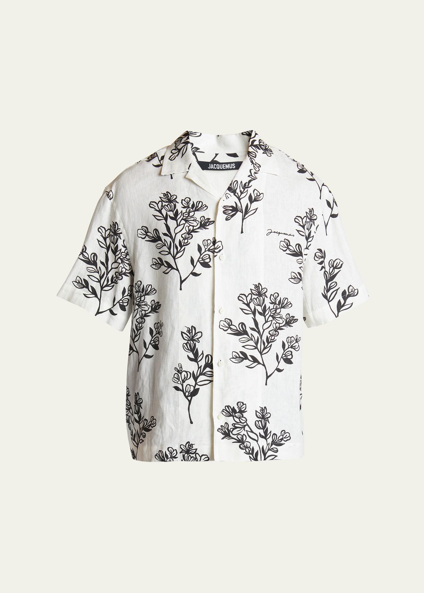 Mens Heavy Linen Floral Camp Shirt Product Image