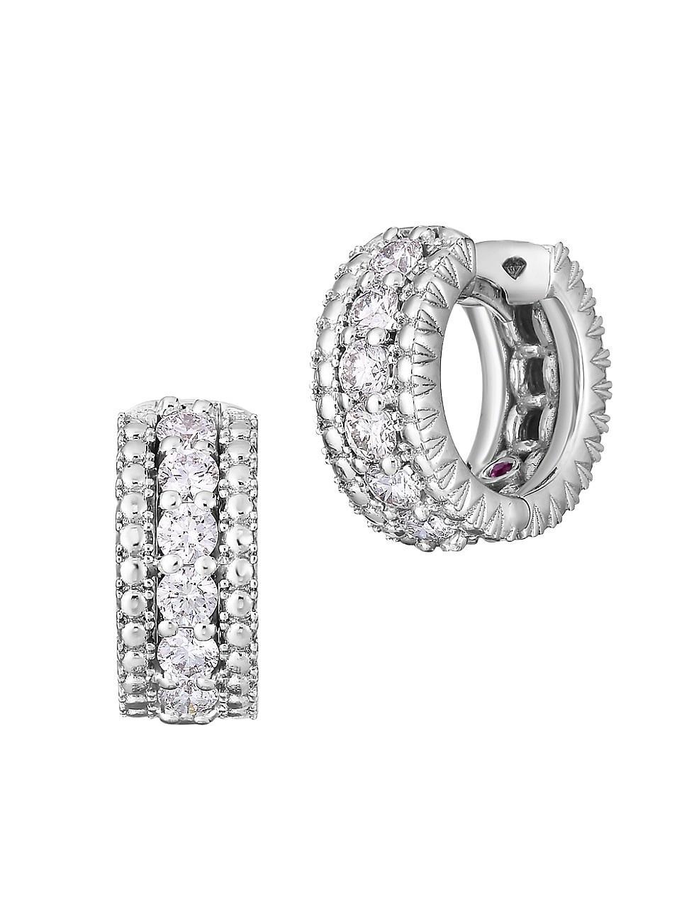 Womens Siena 18K White Gold & Diamond Huggie Hoop Earrings Product Image