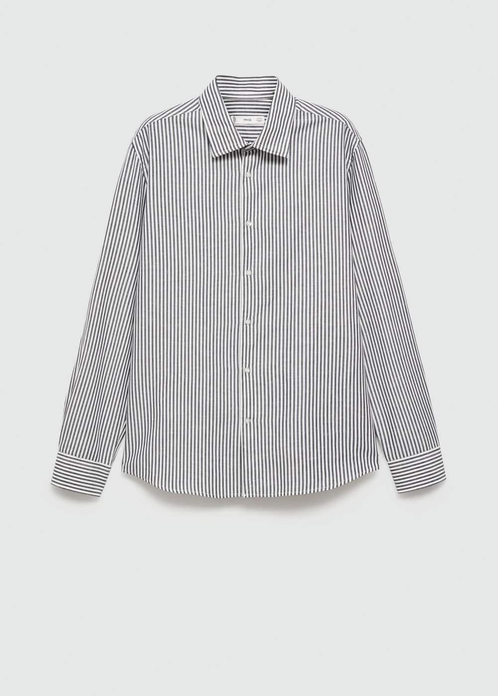 MANGO MAN - Regular-fit striped cotton-linen shirt charcoalMen Product Image