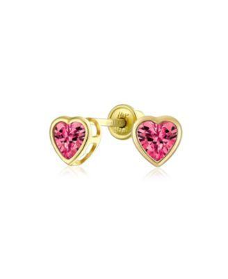 Bling Jewelry Romantic Tiny Delicate Cz Cubic Zirconia Yellow 14K Gold Heart Stud Earrings For Women Screw Back Product Image