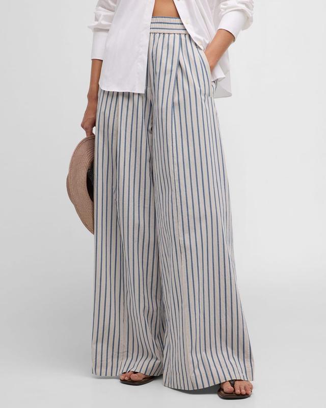 Striped Cotton Poplin Wide-Leg Pants Product Image