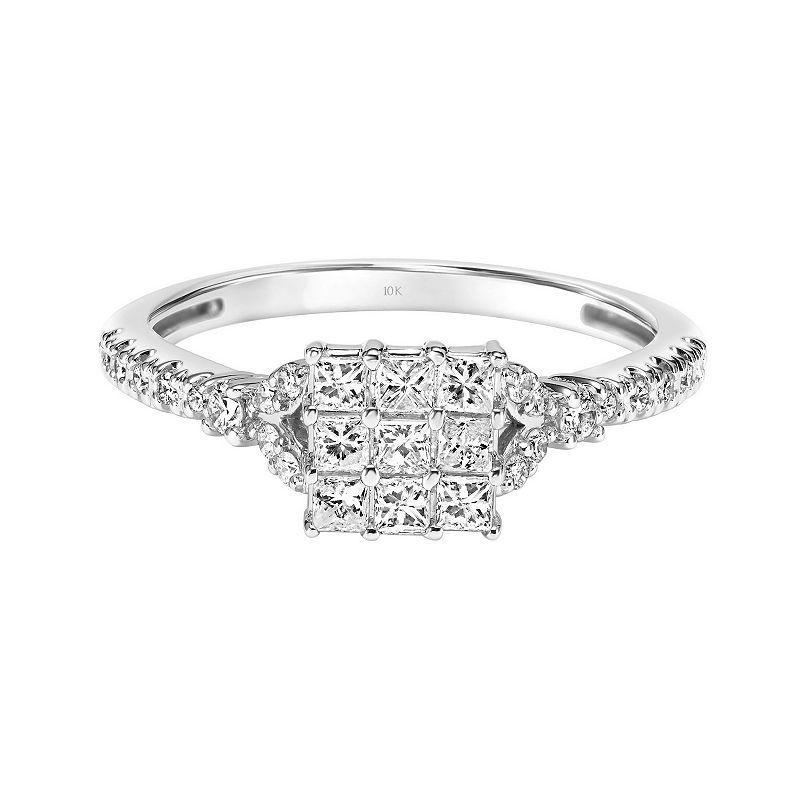 Love Always 10k White Gold 1/2 Carat T.W. Diamond Floral Engagement Ring, Womens Product Image