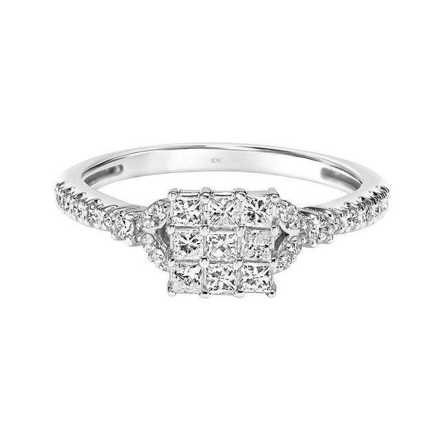 Love Always 10k White Gold 1/2 Carat T.W. Diamond Floral Engagement Ring, Womens Product Image