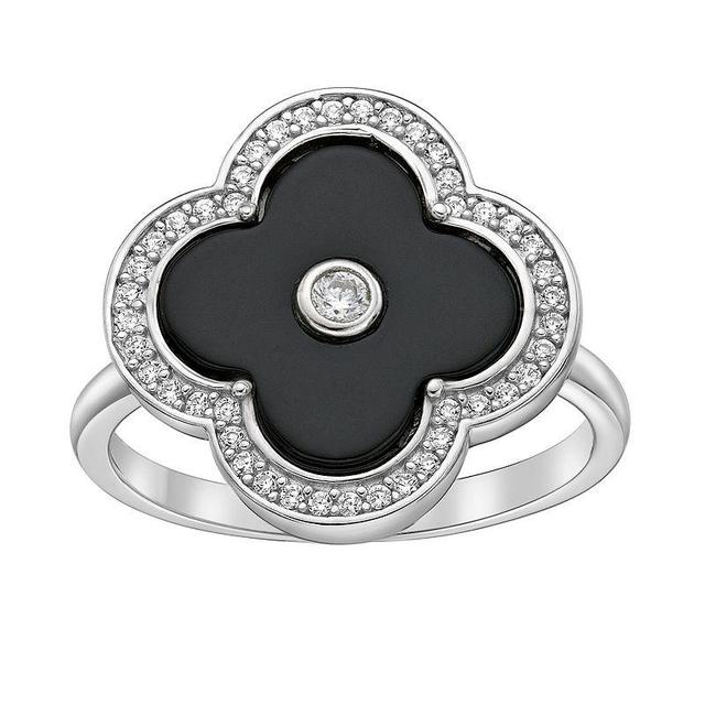 Gemminded Sterling Silver Black Onyx Clover Ring, Womens Product Image