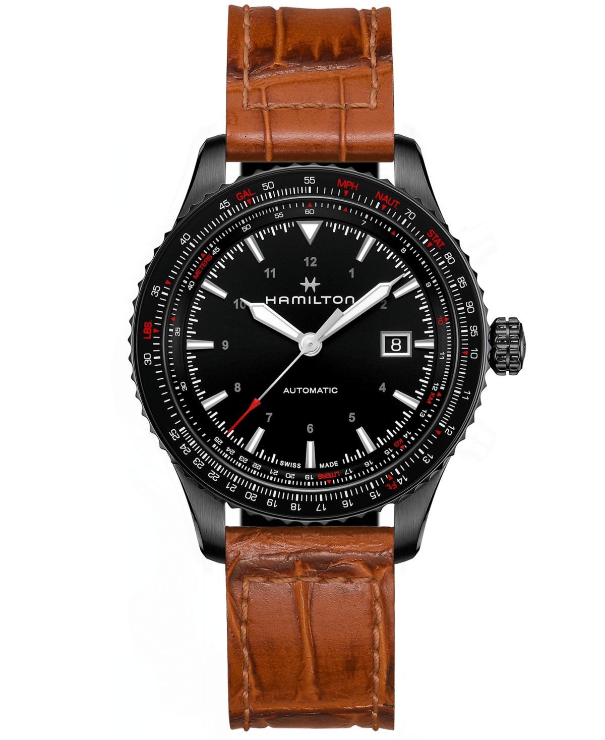 Hamilton Mens Swiss Automatic Khaki Aviation Converter Brown Leather Strap Watch 42mm - Brown Product Image