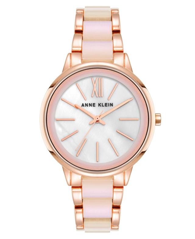 Anne Klein Womens Quartz Rose Gold-Tone Alloy and Iridescent Acetate Link Watch, 37mm - Rose Gold-Tone Product Image