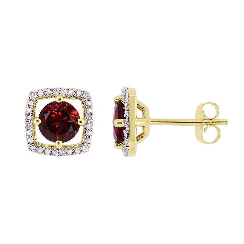 Stella Grace 10K Gold Gemstone & Diamond Accent Frame Earrings, Womens, Red Product Image