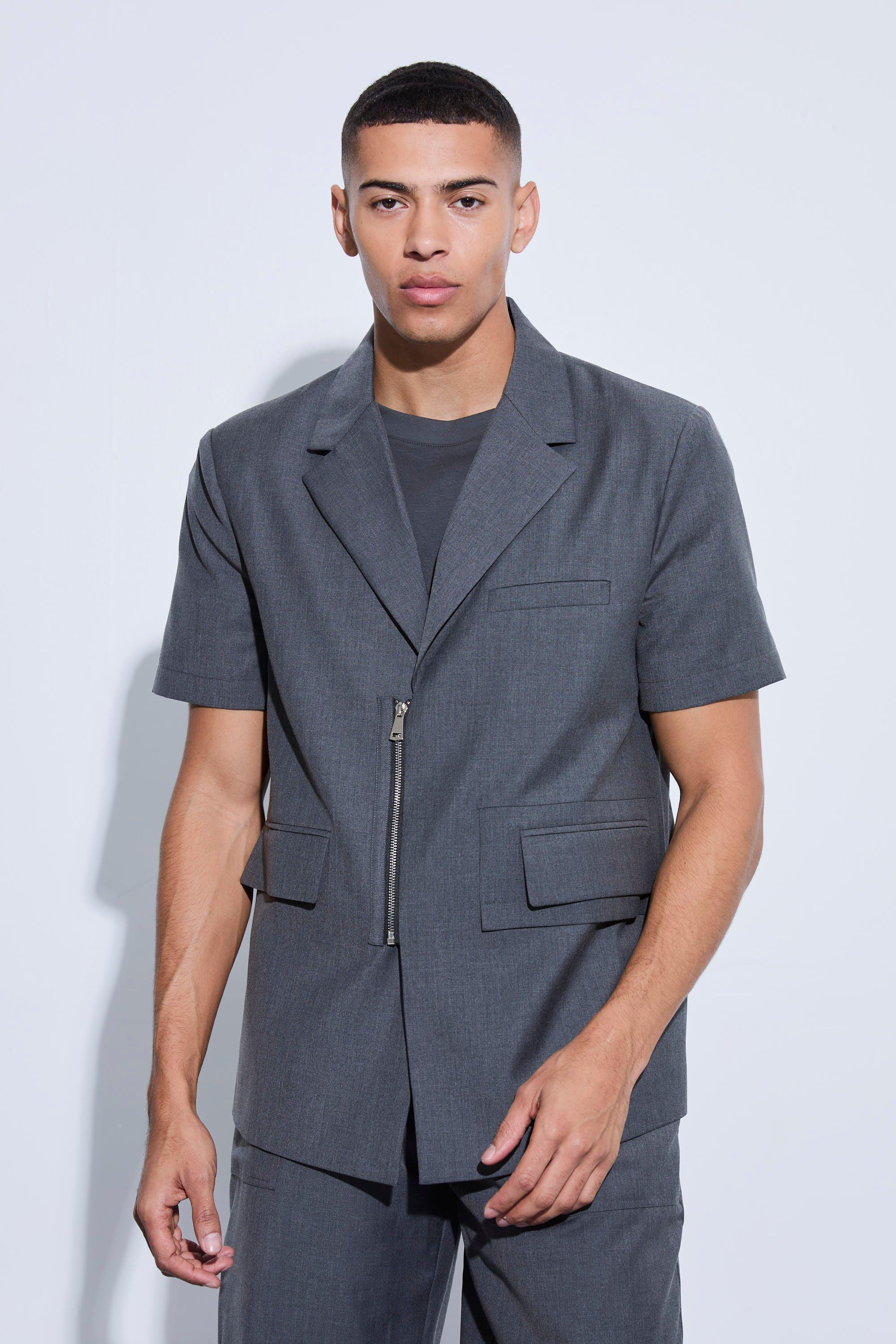 Boxy Zip Detail Short Sleeve Blazer | boohooMAN USA Product Image