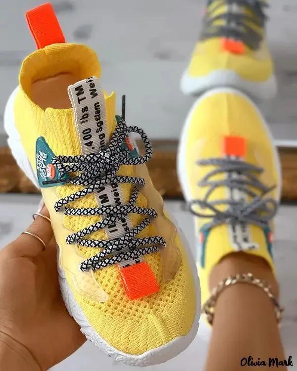 Olivia Mark – Breathable knit lace-up sneakers Product Image