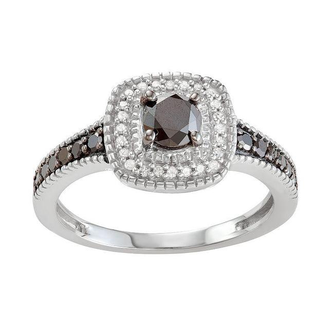 Jewelexcess Sterling Silver 3/4 C.T. Black & White Diamond Square Ring, Womens Silvertone Product Image