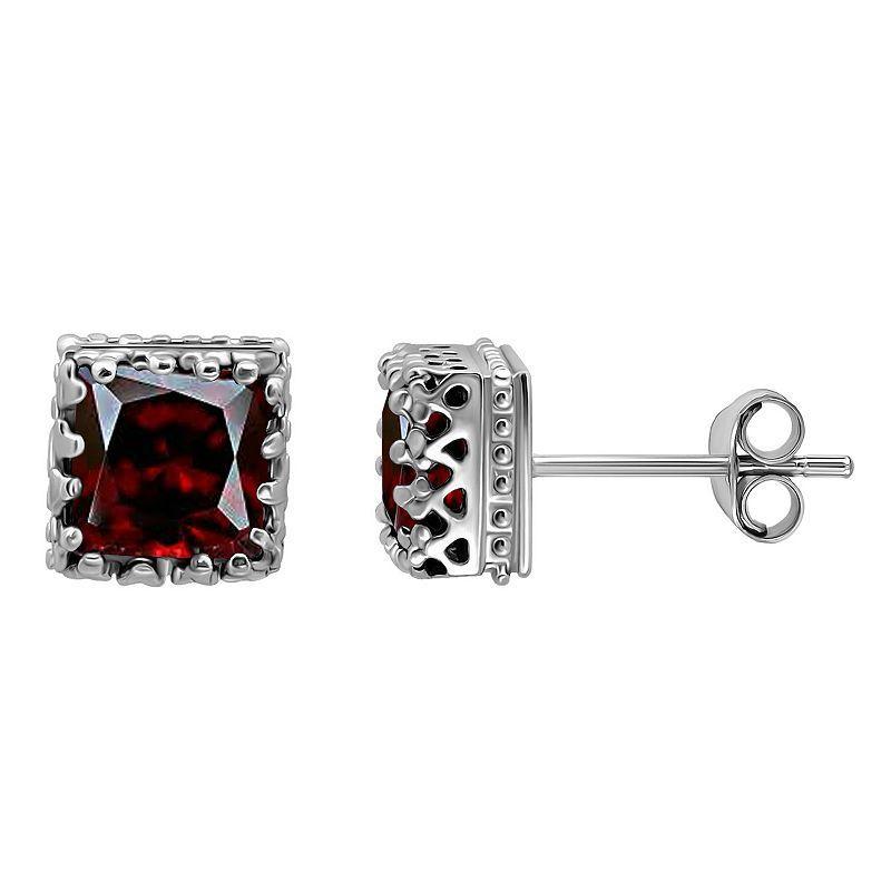 Aleure Precioso Sterling Silver Square Crown Set Stud Earrings, Womens, Red Product Image