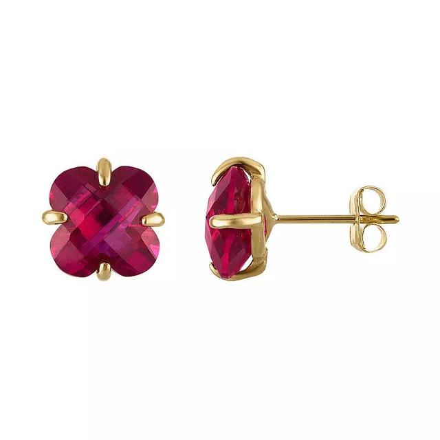 Tiara 10k Gold Gemstone Clover Cut Stud Earrings, Womens, Created Red Product Image