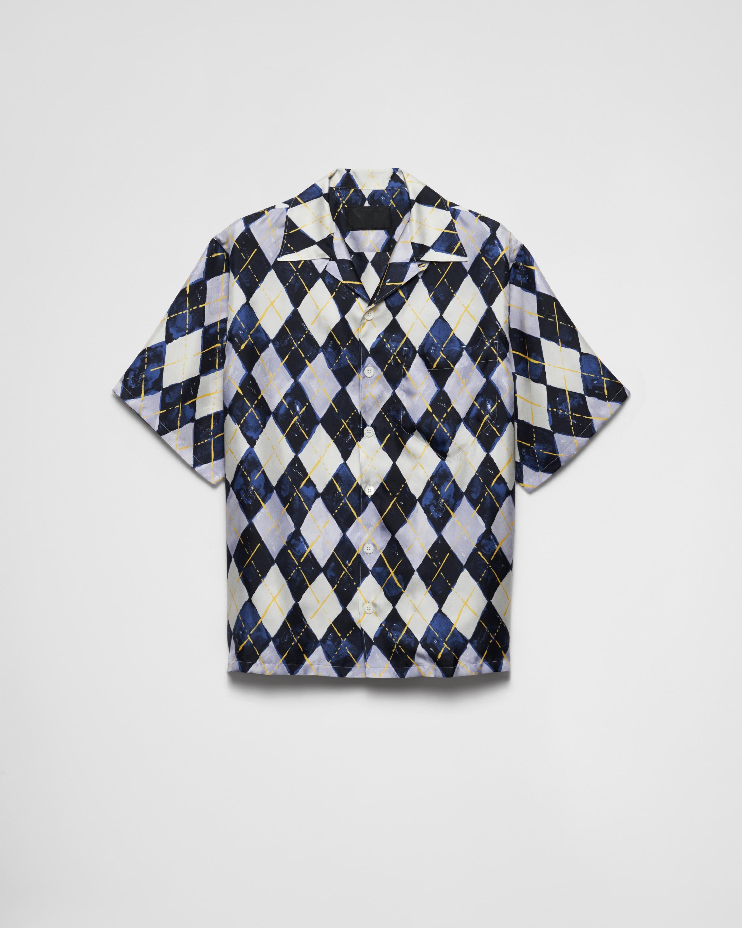 Short-sleeved Argyle-pattern silk twill shirt Product Image