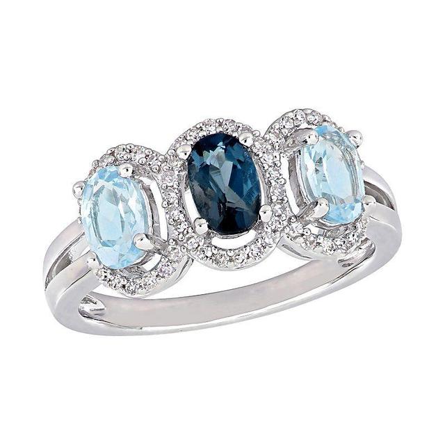 Stella Grace Sterling Sliver Blue Topaz & 1/5 Carat T.W. Halo Ring, Womens Product Image