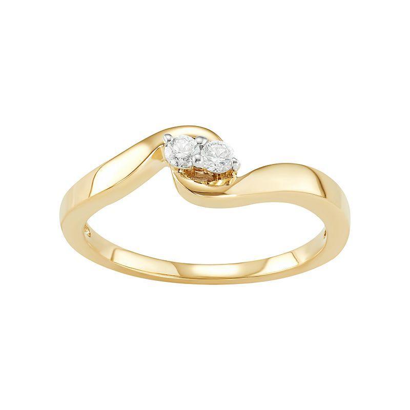 Jewelexcess 10k Gold 1/10 Carat T.W. Diamond 2-Stone Ring, Womens White Product Image