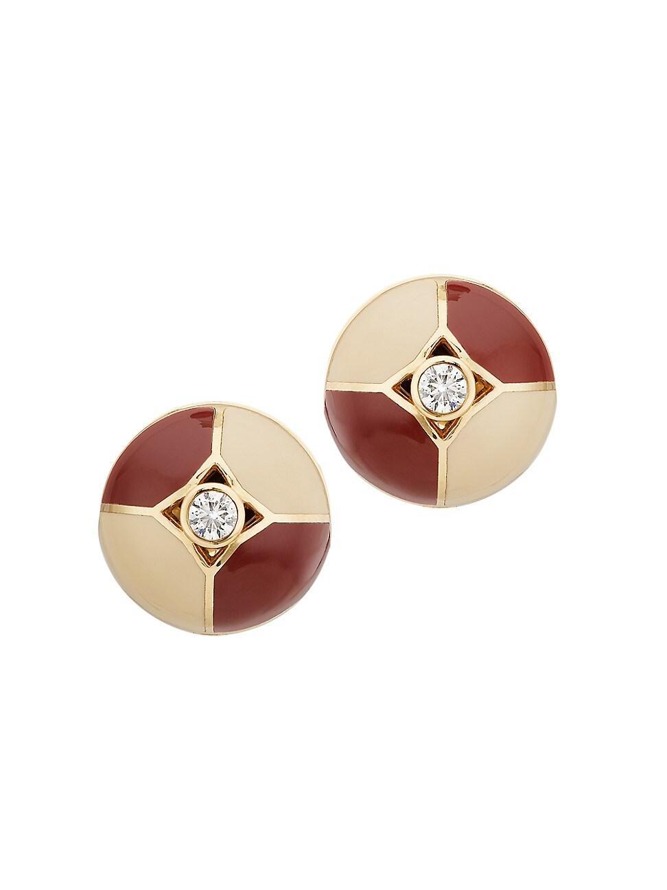 Womens 18K Gold, Diamond & Enamel Stud Earrings Product Image