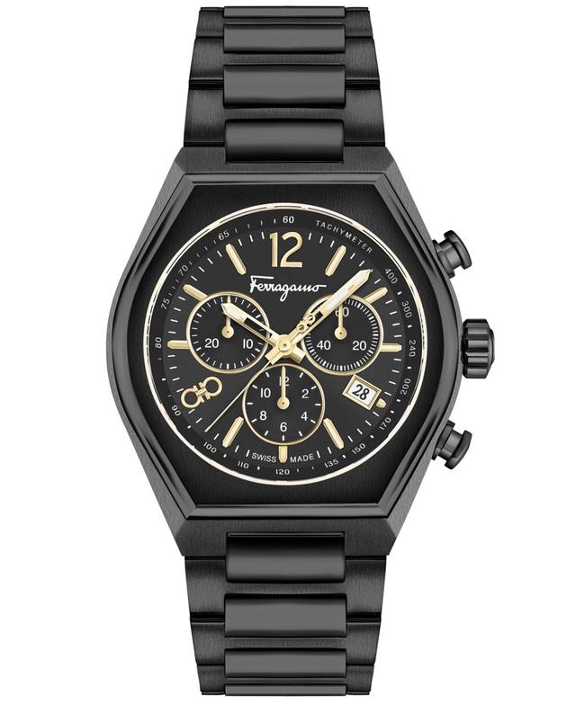 Mens Unisex FERRAGAMO Tonneu Chrono Black Stainless Steel Watch Product Image