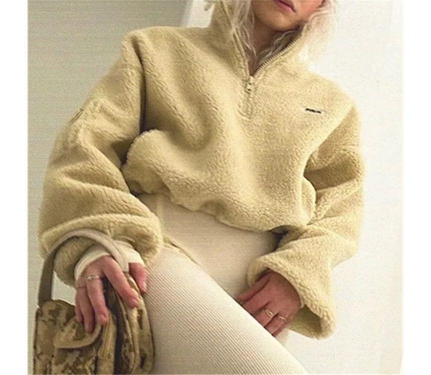 Long Sleeve Half-Zip Sherpa-Fleece Loose-Fit Sweater Product Image