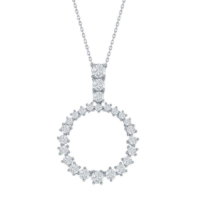 Silver Tone & Cubic Zirconia Open Circle Pendant Necklace, Womens Sterling Product Image