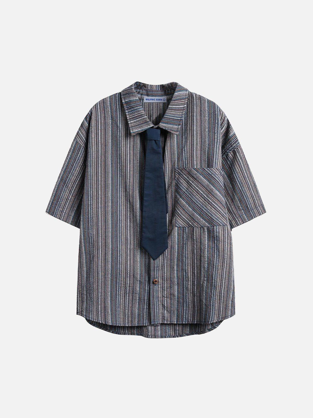 Aelfric Eden Stripe Necktie Short Sleeve Shirt Product Image