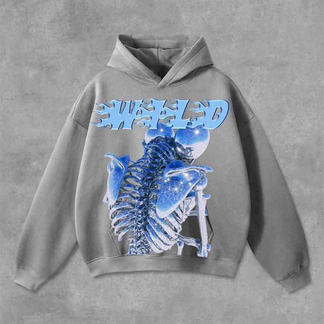 Hellstar Vintage Blue Skull Graphic Print Pocket Hoodie Product Image