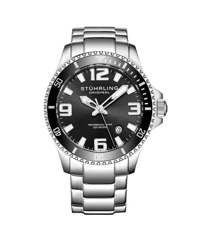 Mens Stainless Steel Case on Link Bracelet Bezel Watch Dial, with White and Silver Accents - Black Product Image