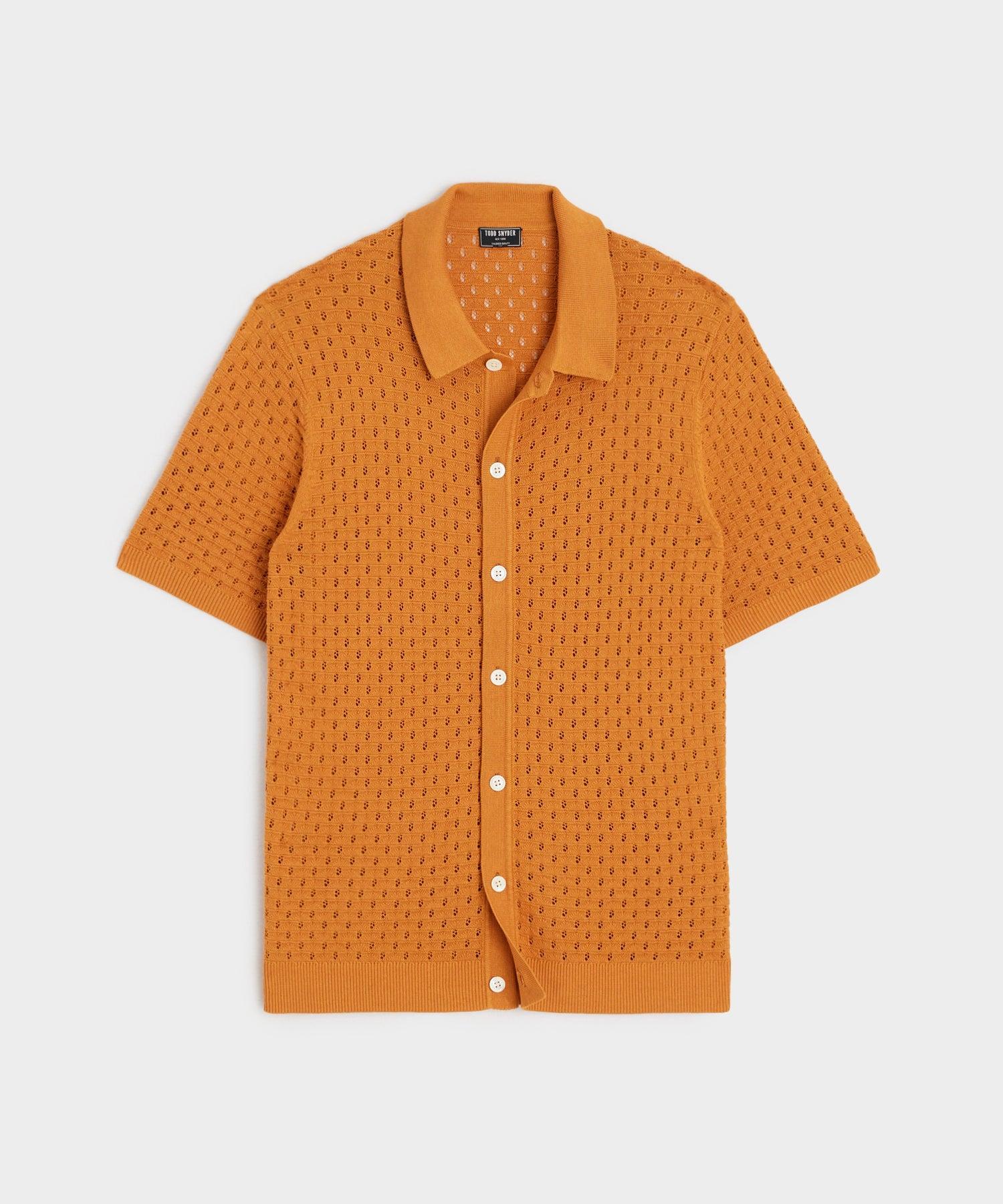 Open-Stitch Full-Placket Polo in Apricot Rush Product Image