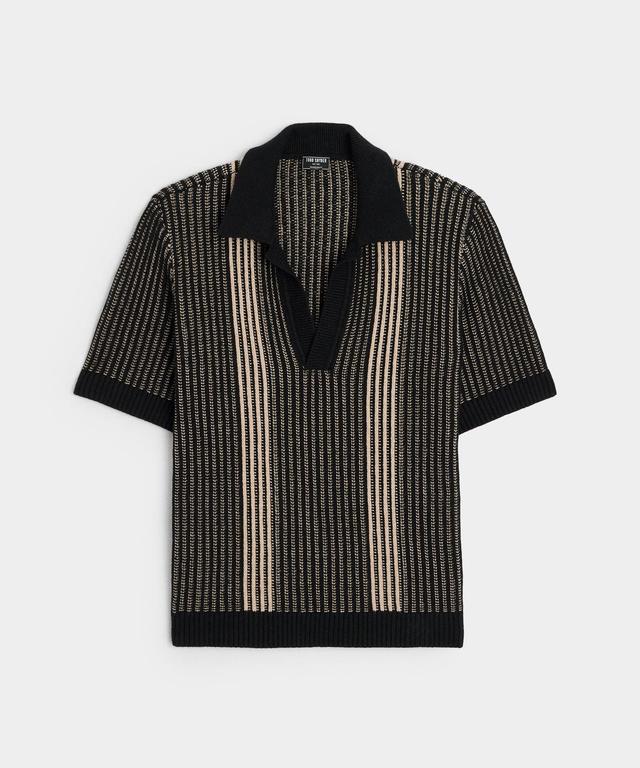 Striped Short-Sleeve Polo in Black Product Image