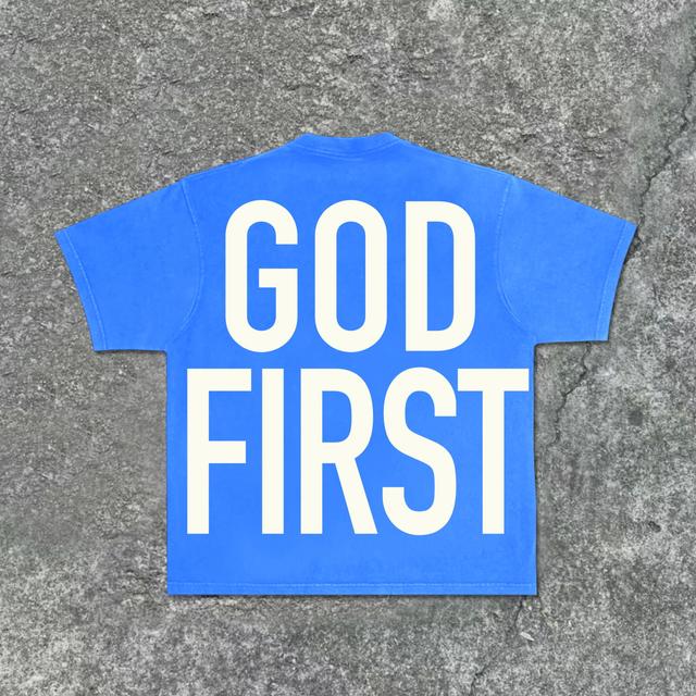 Sopula Vintage God First Print Washed Short Sleeve T-Shirt Product Image