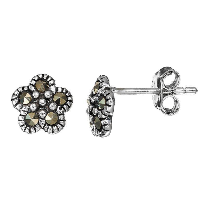 Tori Hill Marcasite Sterling Silver Flower Stud Earrings, Womens, Grey Product Image