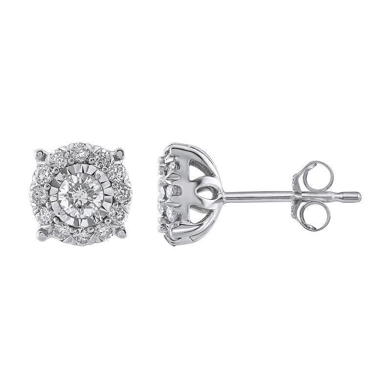 Yours and Mined 10k White Gold 1/2 Carat T.W. Diamond Cluster Miracle Plate Stud Earrings, Womens Product Image