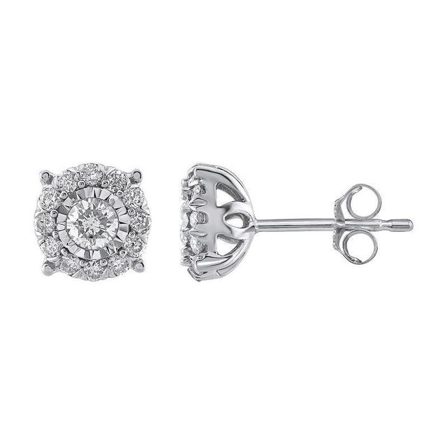 Yours and Mined 10k White Gold 1/2 Carat T.W. Diamond Cluster Miracle Plate Stud Earrings, Womens Product Image