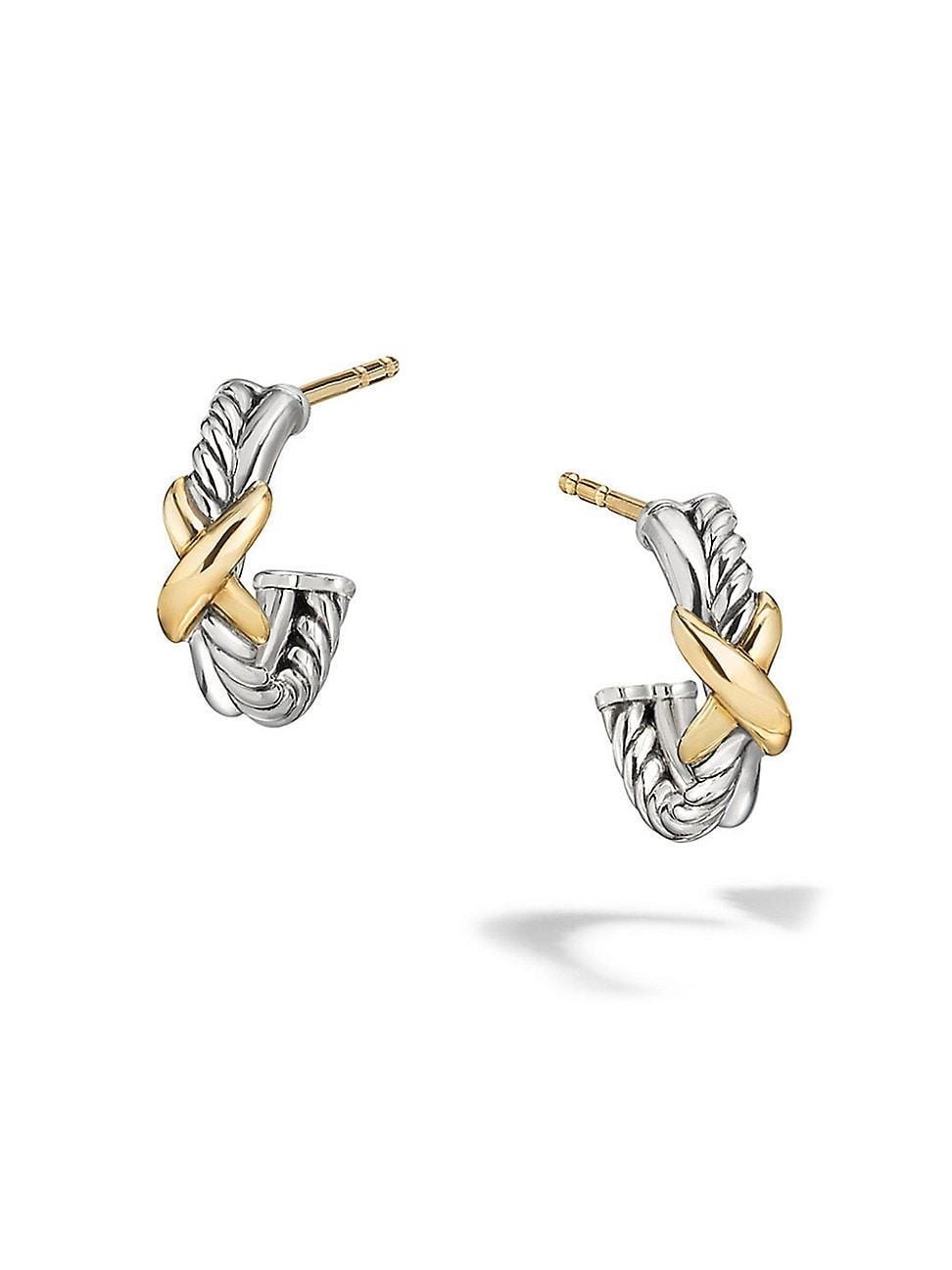 Womens Petite X Hoop Earrings with 18K Yellow Gold Product Image