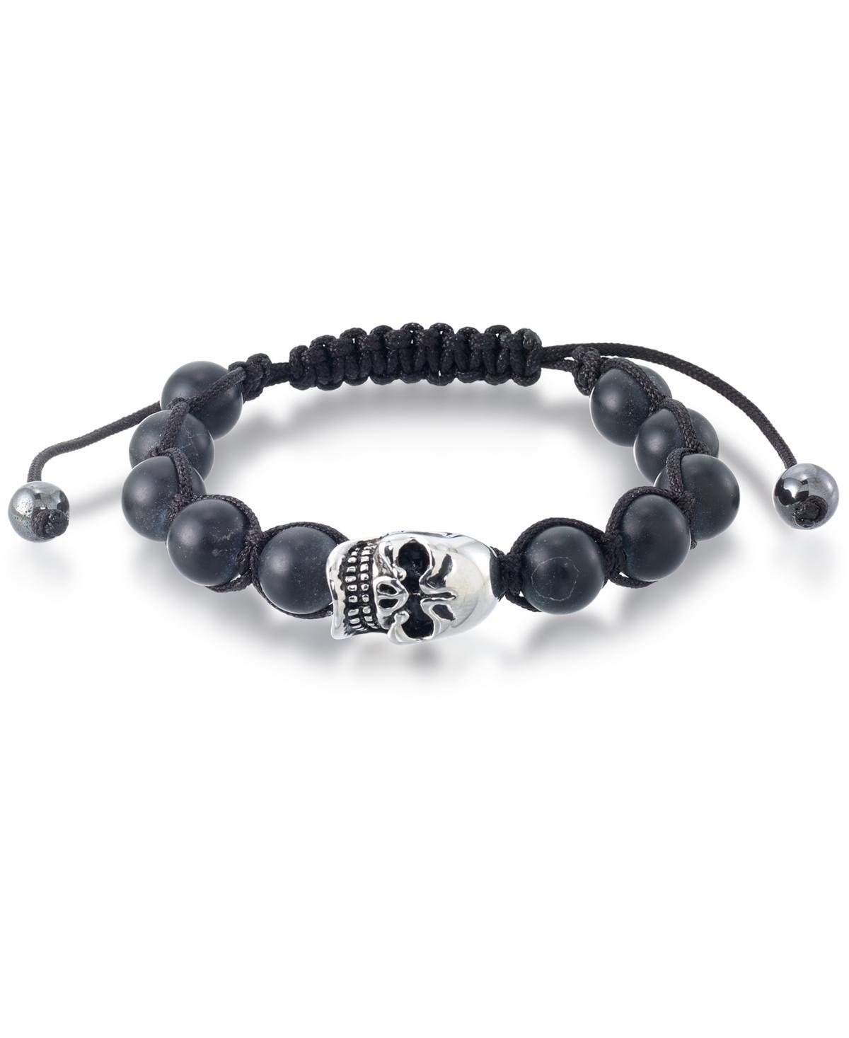 Andrew Charles by Andy Hilfiger Mens Onyx Bead Skull Bolo Bracelet in Stainless Steel (Also in Tigers Eye & White Agate) Product Image