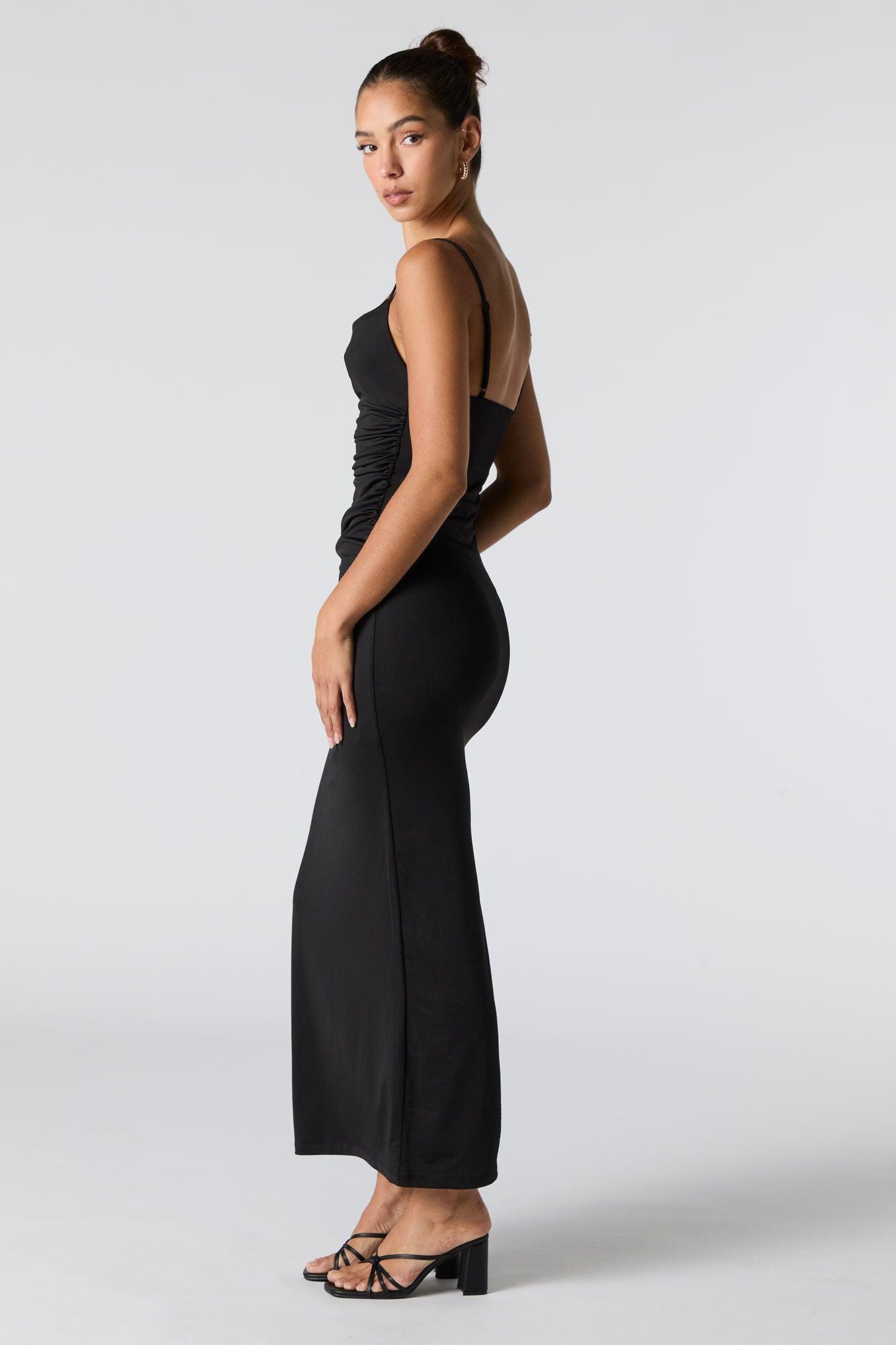 Ruched Cowl Neck Slit Back Maxi Dress Female Product Image