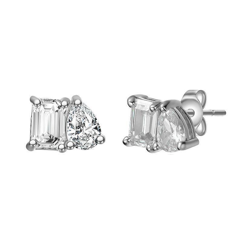 Stella Valentino Sterling Silver Lab Created Moissanite Toi et Moi Stud Earrings, Womens Product Image