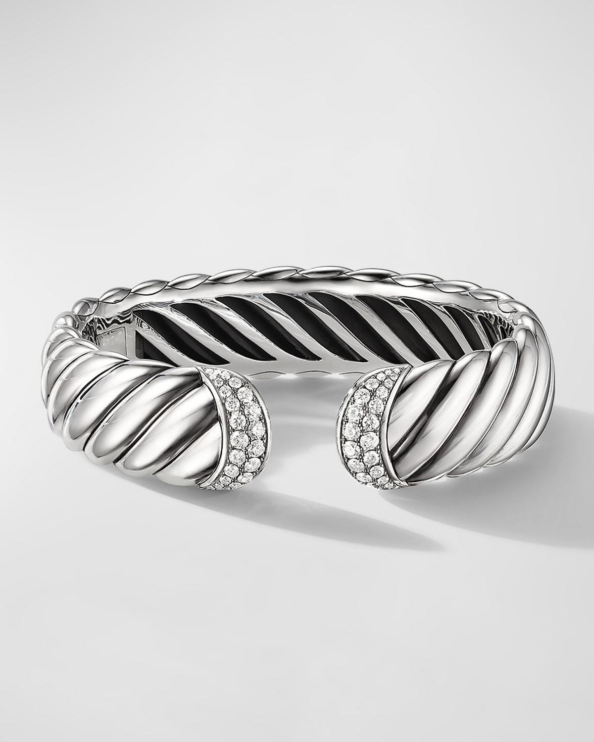 Sculpted Cable Cuff Bracelet with Diamonds in Silver, 17mm Product Image