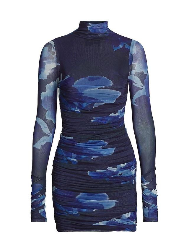 Womens Mila Printed Ruched Mesh Minidress Product Image