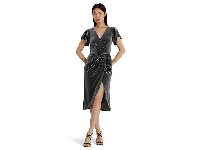 Lauren Ralph Lauren Velvet Flutter-Sleeve Cocktail Dress (Dark Modern Slate Velvet) Women's Dress Product Image