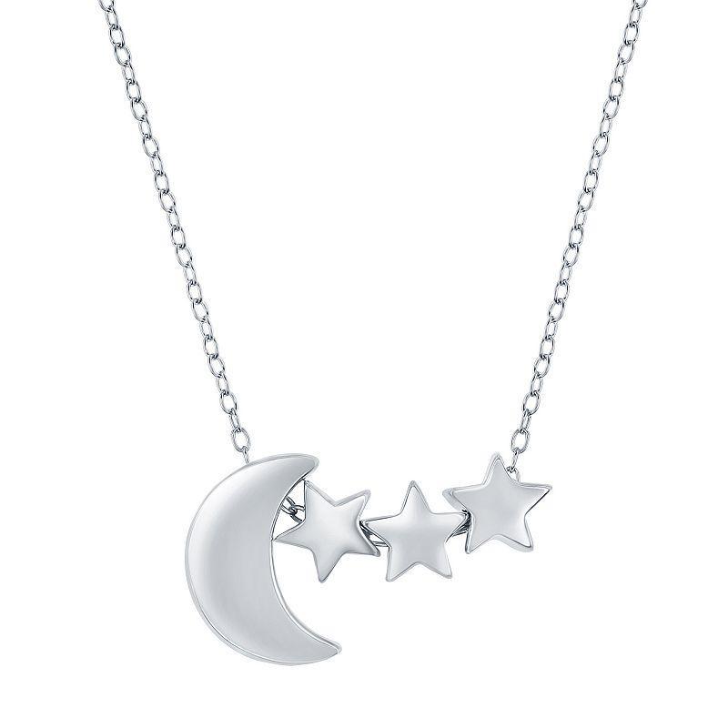 Sterling Silver Moon & Star Necklace, Womens Product Image