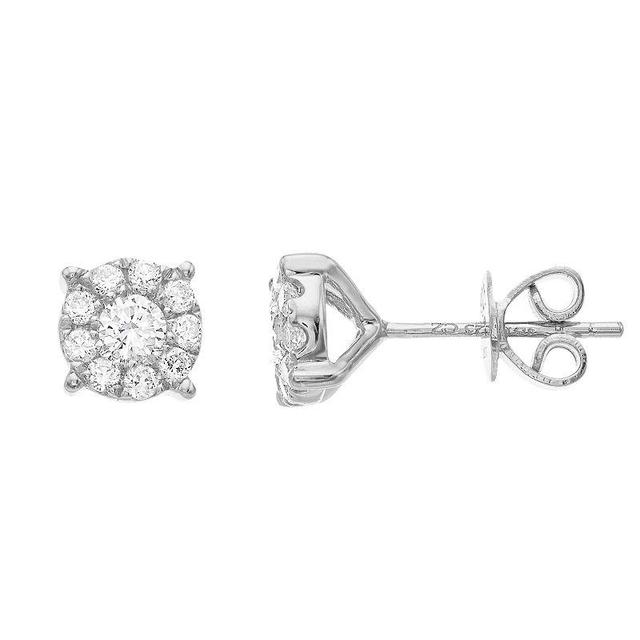 10k White Gold 1/2 Carat T.W. IGI Certified Diamond Halo Stud Earrings, Womens Product Image