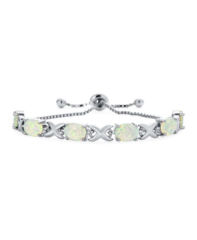 Bling Jewelry Iridescent Oval Figure 8 & White Created Opal Tennis Infinity Bolo Bracelet For Women .925 Sterling Rhodium Plated Adjustable Sli Product Image