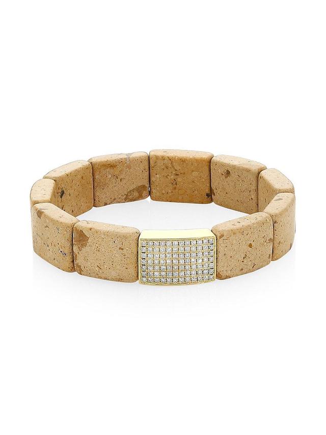 Womens 14K Yellow Gold, Riverstone & Diamond Pav Spacer Stretch Bracelet Product Image